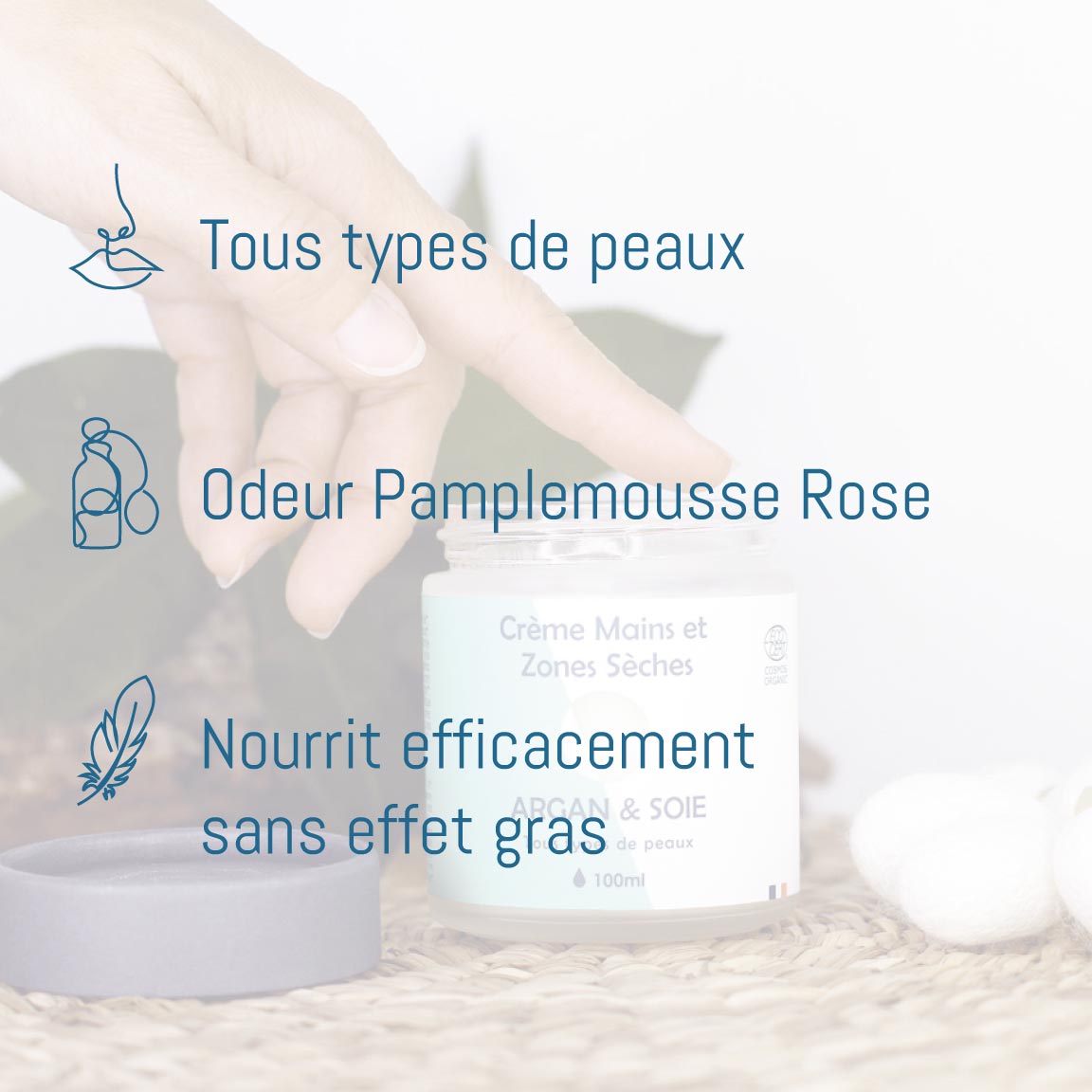 Crème Mains et Zones Sèches Argan & Soie -  certifiée Bio - Mains et Corps