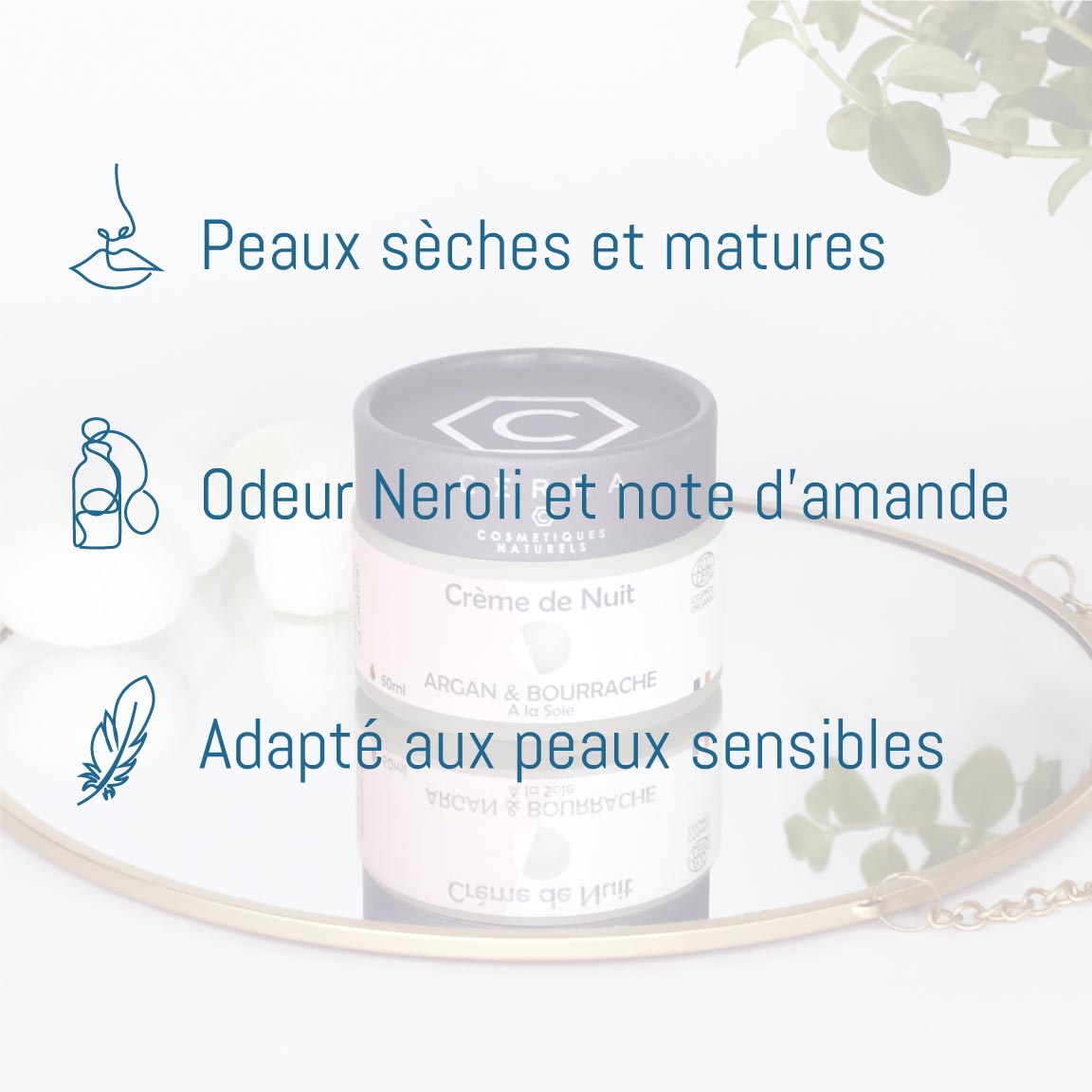 Crème de nuit Argan & Bourrache - Enrichie à la Soie - certifiée Bio.