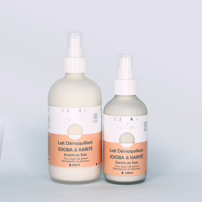Lait démaquillant Jojoba & Karité - Enrichi à la Soie - Certifié Cosmos Natural